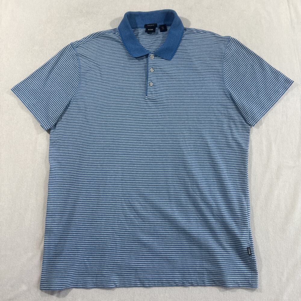 Hugo Boss Regular Fit Striped Blue White Polo Shirt Size XXL